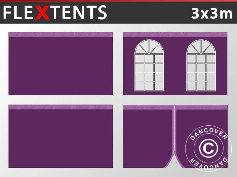 Sidevegg Sett for Quick-up telt FleXtents Vintage 3x3m, Lilla