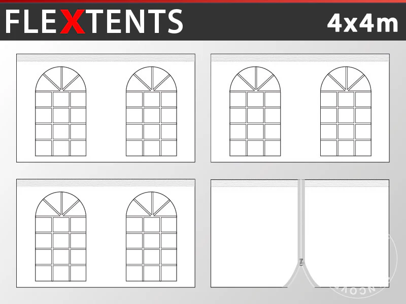 Sidevegg Sett for Quick-up telt FleXtents Vintage 4x4m, Hvit