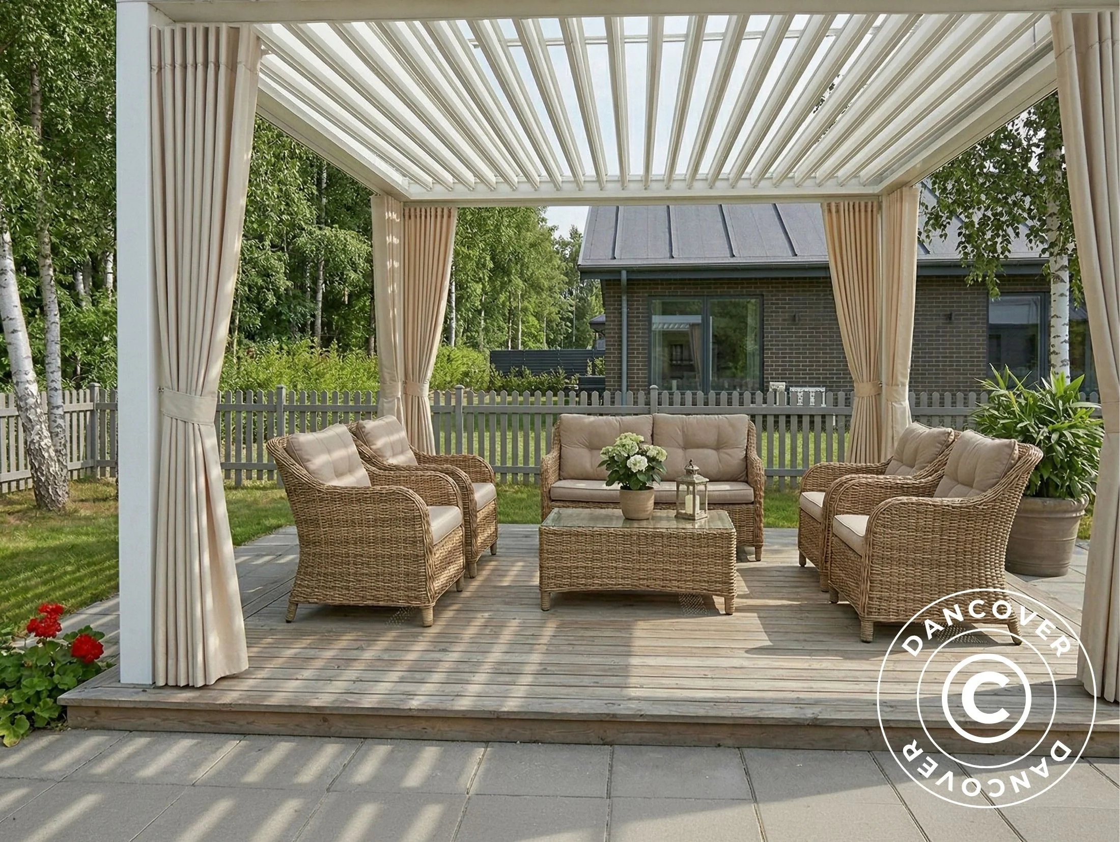 Sidevegger og myggnett til bioklimatisk pergola paviljong San Pablo, 3x3m, Beige - Image 4
