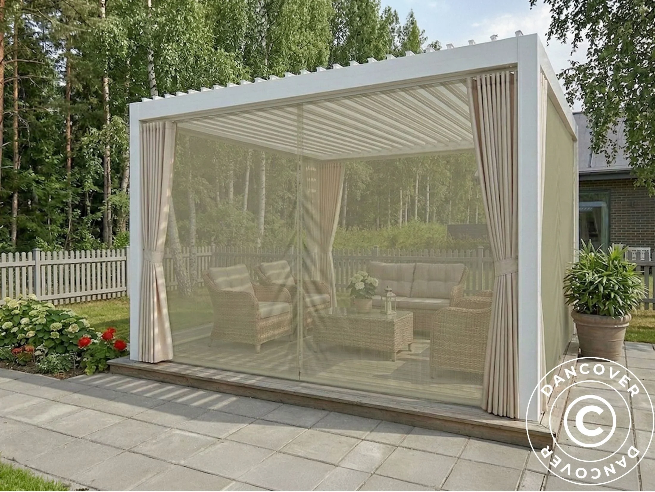 Sidevegger og myggnett til bioklimatisk pergola paviljong San Pablo, 3x3m, Beige - Image 5