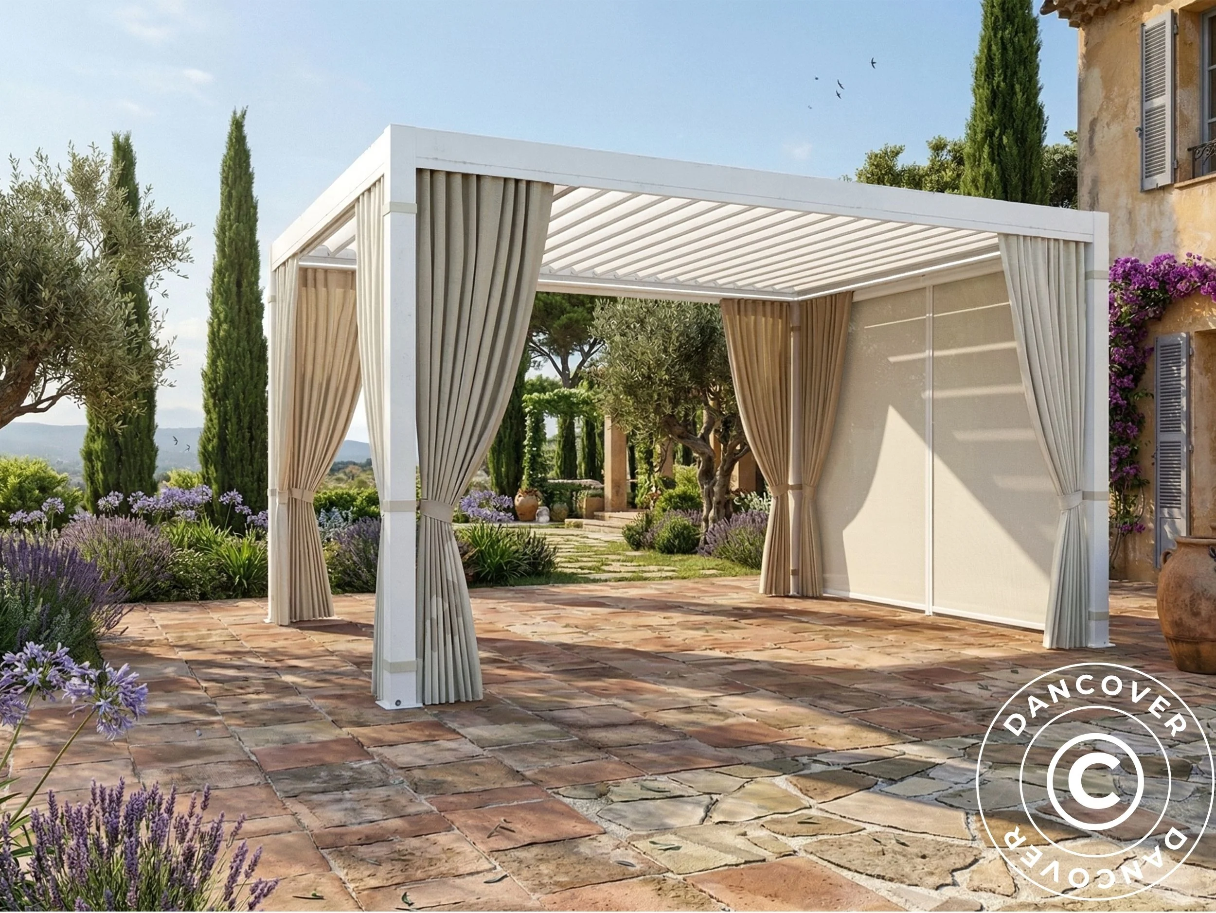 Sidevegger og myggnett til bioklimatisk pergola paviljong San Pablo, 3x4m, Beige - Image 2