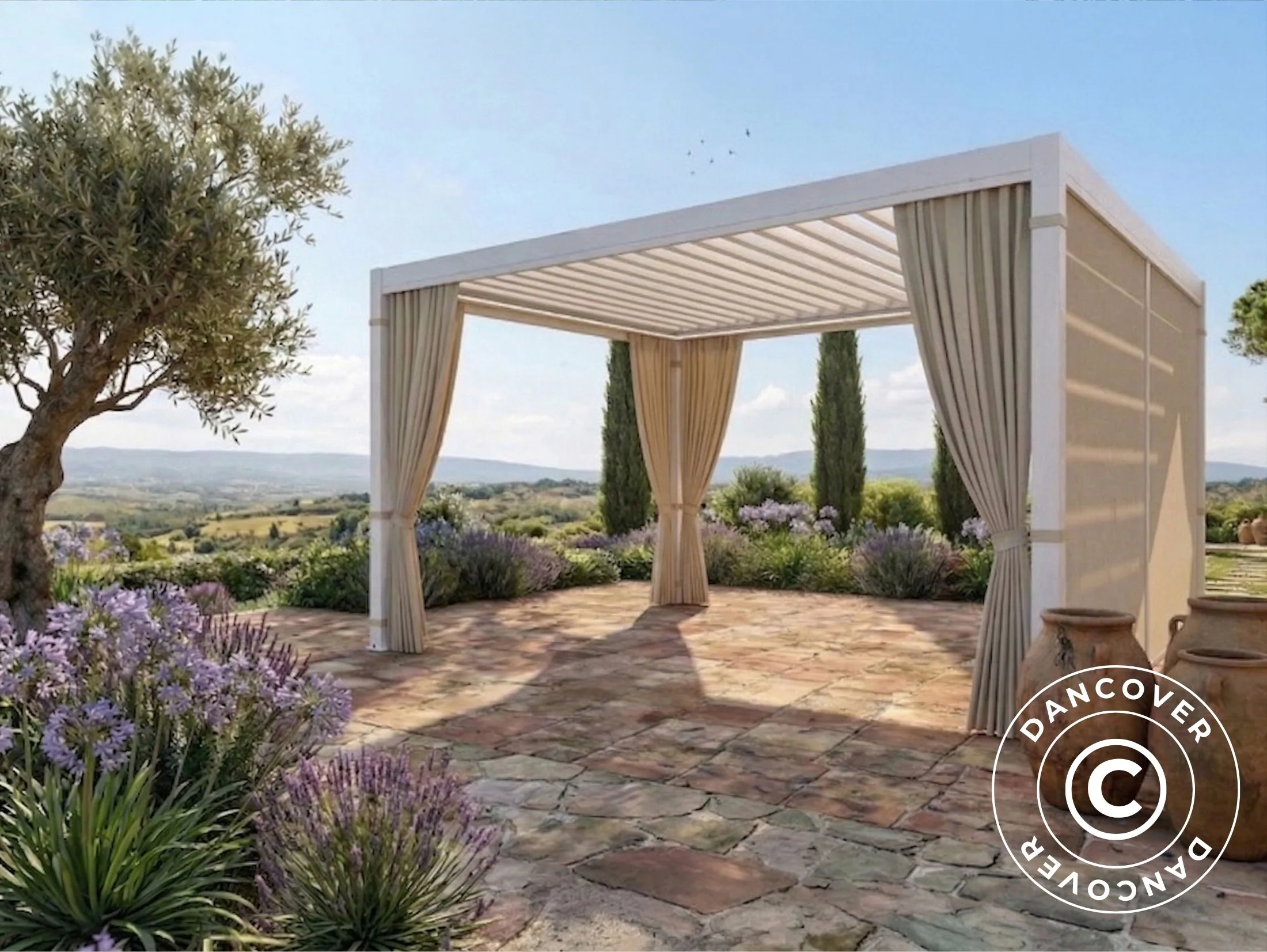 Sidevegger og myggnett til bioklimatisk pergola paviljong San Pablo, 3x4m, Beige - Image 3