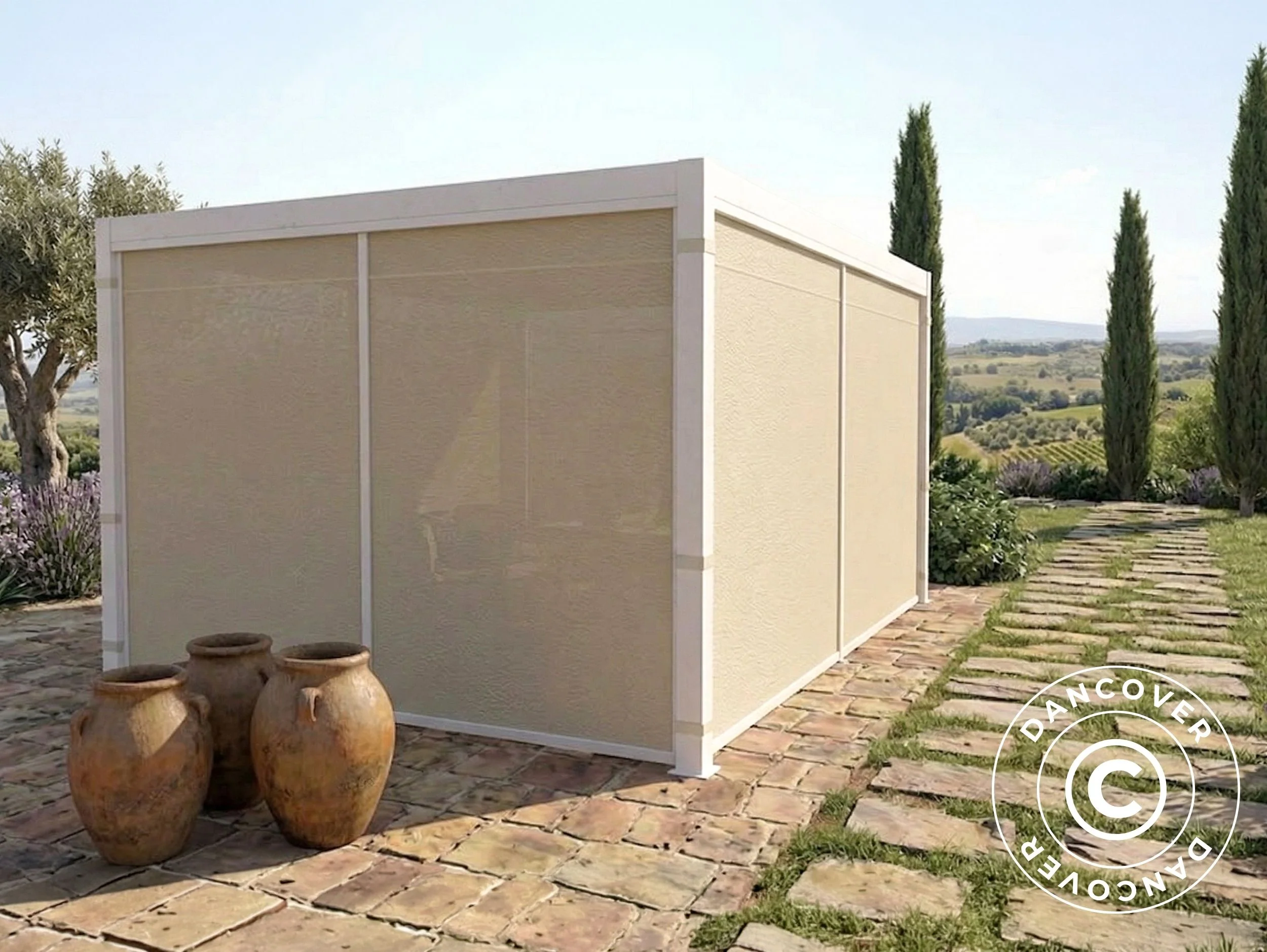 Sidevegger og myggnett til bioklimatisk pergola paviljong San Pablo, 3x4m, Beige - Image 4