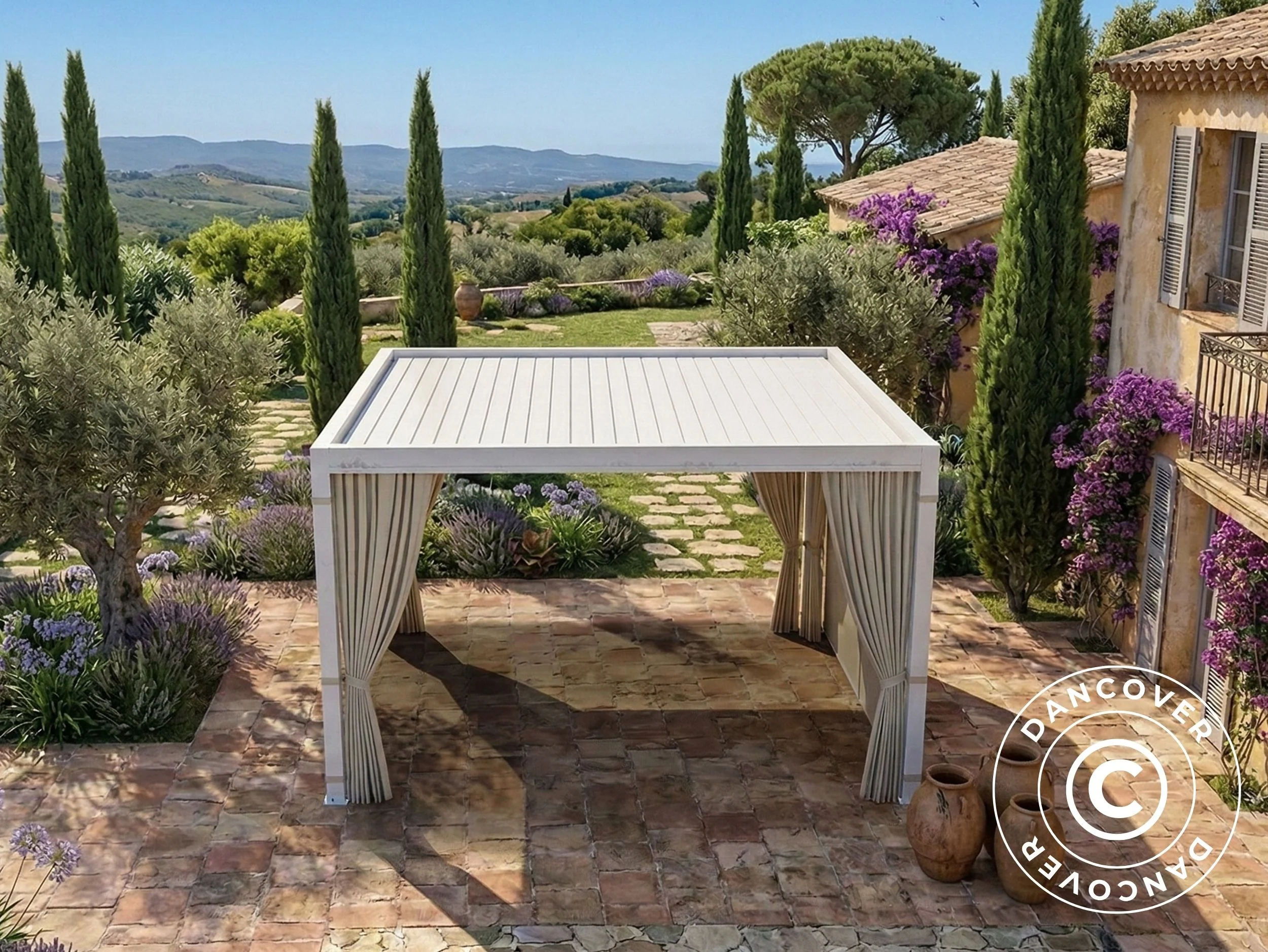 Sidevegger og myggnett til bioklimatisk pergola paviljong San Pablo, 3x4m, Beige - Image 5