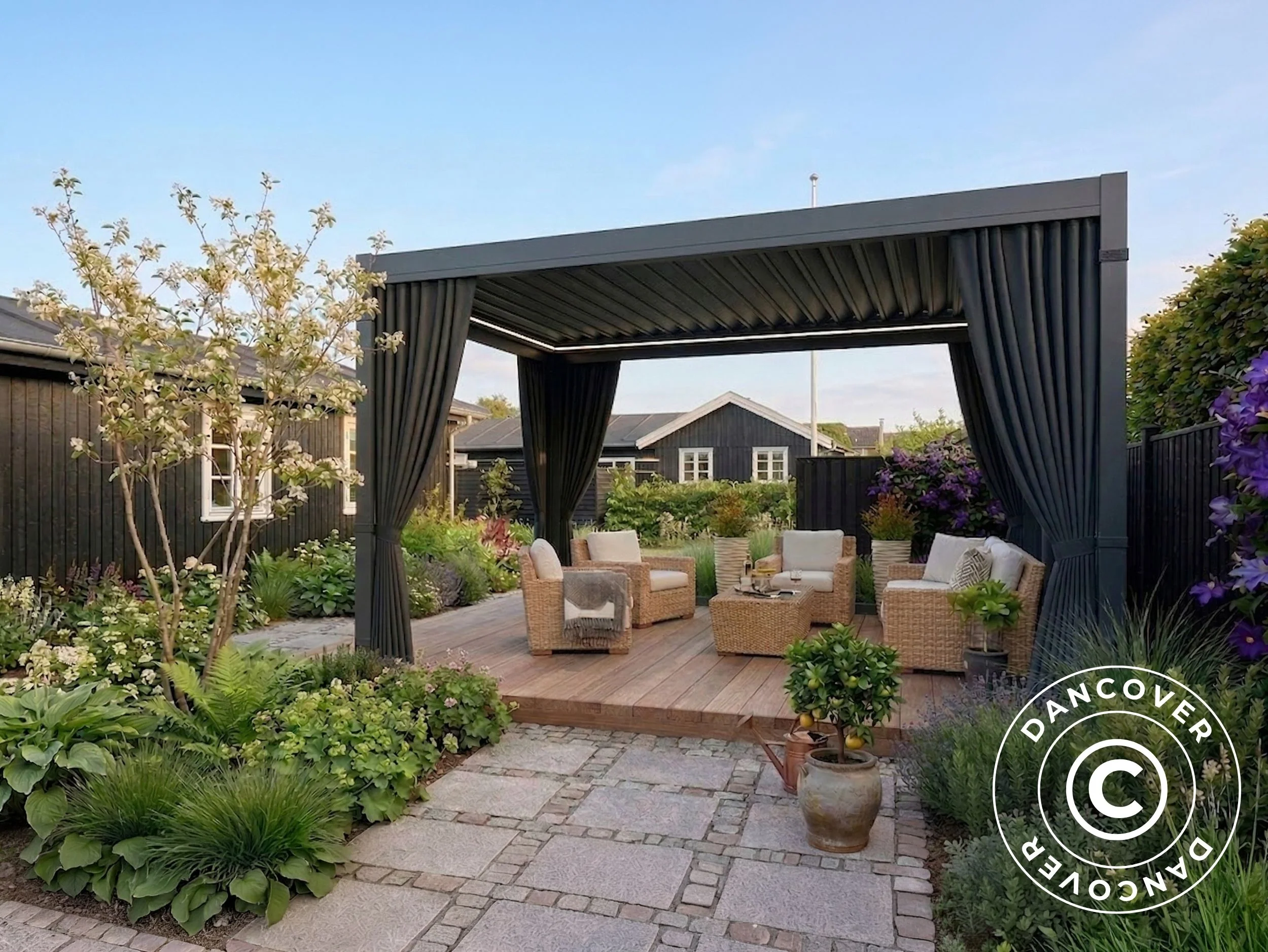 Sidevegger og myggnett til bioklimatisk pergola paviljong San Pablo, 3x4m, Grå - Image 4