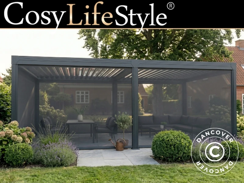 Sideveggskjerm for bioklimatisk pergola paviljong Monterey S2, 3m, Mørk grå
