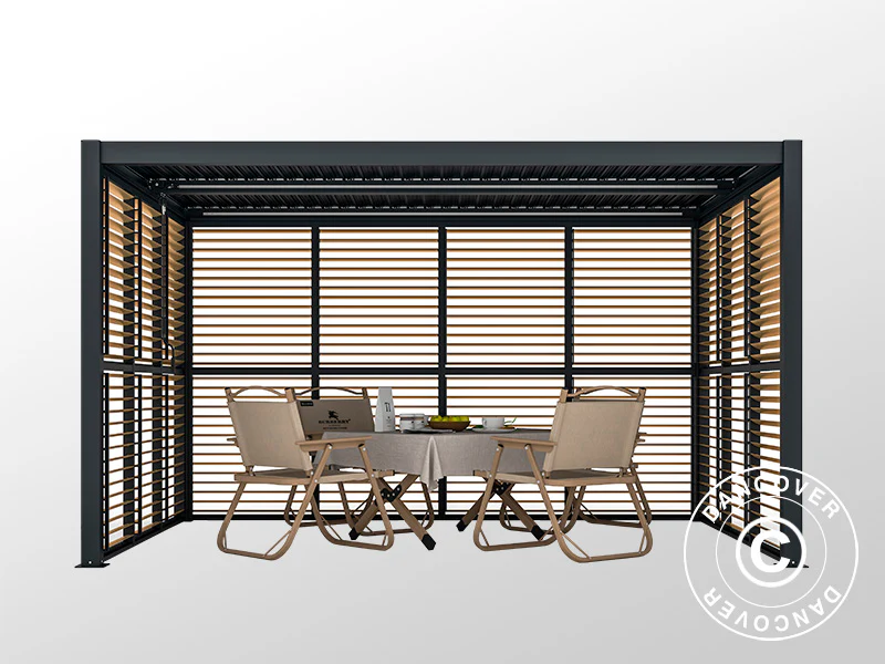 Sjalusivegg til bioklimatisk pergola paviljong San Pablo, 0,90x2,175m, Trefinish/Svart - Image 2