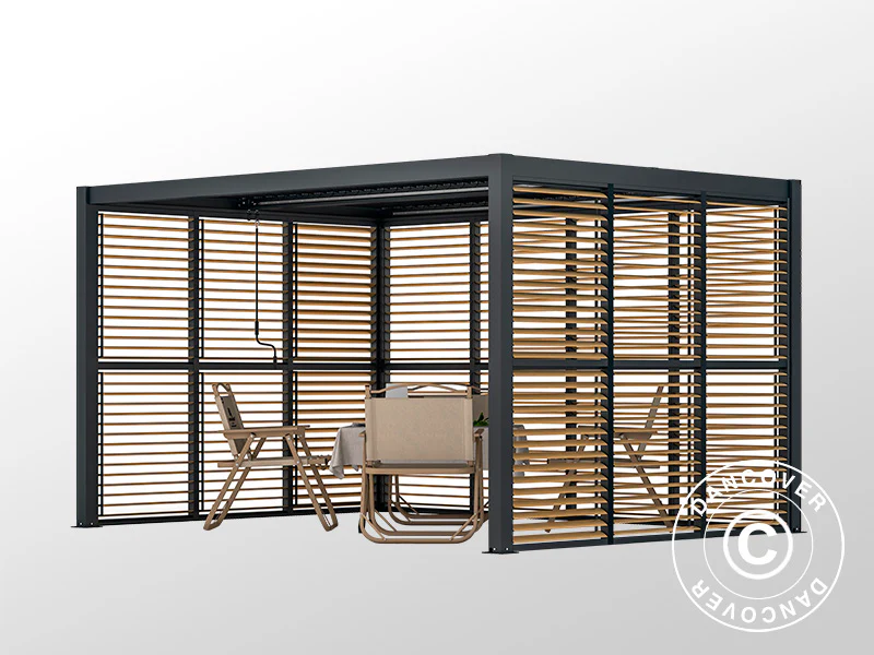 Sjalusivegg til bioklimatisk pergola paviljong San Pablo, 0,90x2,175m, Trefinish/Svart - Image 3