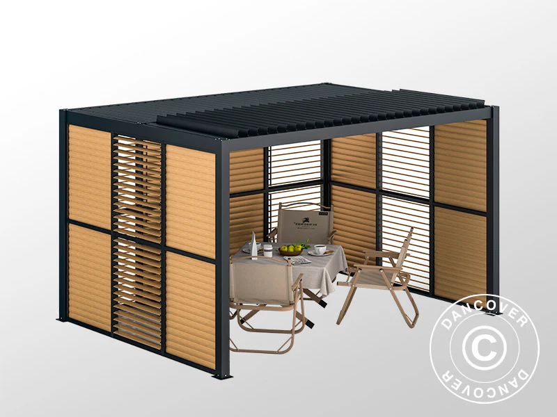 Sjalusivegg til bioklimatisk pergola paviljong San Pablo, 0,90x2,175m, Trefinish/Svart - Image 5