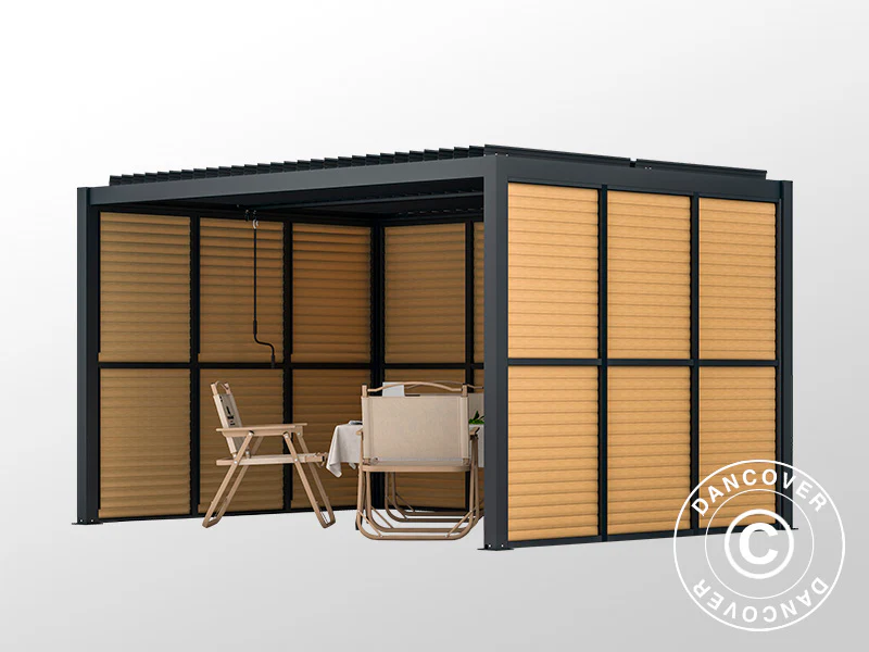 Sjalusivegg til bioklimatisk pergola paviljong San Pablo, 0,90x2,175m, Trefinish/Svart - Image 6