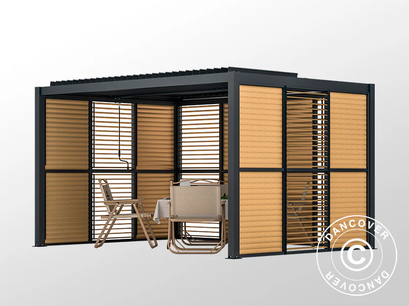 Sjalusivegg til bioklimatisk pergola paviljong San Pablo, 1,23x2,175m, Trefinish/Svart - Image 4