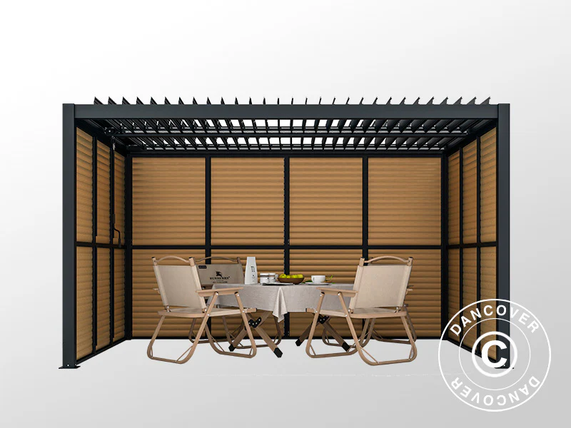 Sjalusivegg til bioklimatisk pergola paviljong San Pablo, 1,23x2,175m, Trefinish/Svart - Image 7