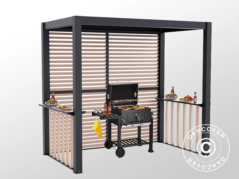 Sjalusivegg til grillpergola San Juan, 1,1x2,18m, Svart/Tre-look, 1 stk. - Image 5
