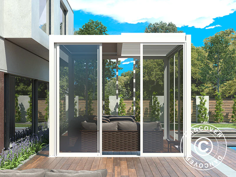 Skyvedørsett m/glass til pergola San Pablo, 3m, Hvit - Image 3