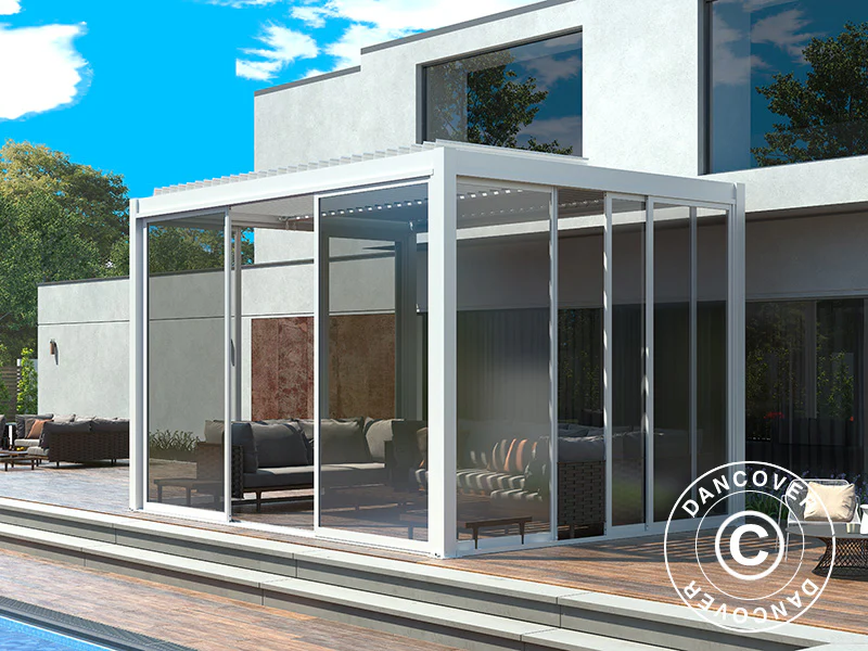 Skyvedørsett m/glass til pergola San Pablo, 3m, Hvit - Image 5