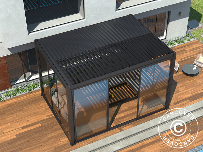 Skyvedørsett m/glass til pergola San Pablo, 3m, Svart - Image 4