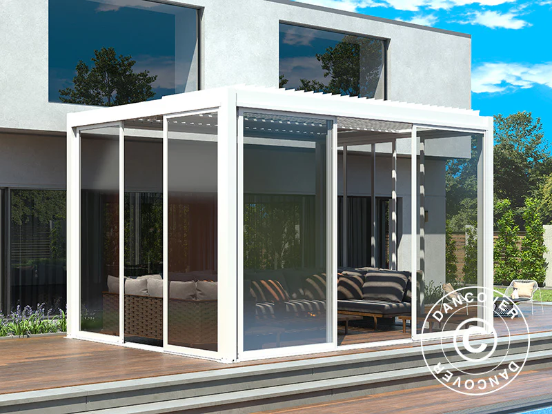 Skyvedørsett m/glass til pergola San Pablo, 4m, Hvit - Image 2