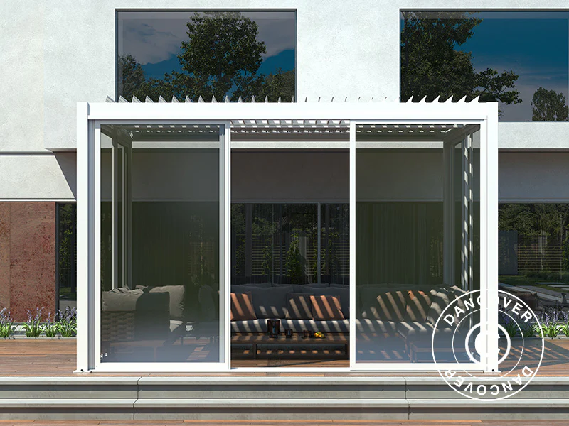 Skyvedørsett m/glass til pergola San Pablo, 4m, Hvit - Image 3