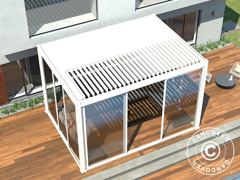 Skyvedørsett m/glass til pergola San Pablo, 4m, Hvit - Image 4