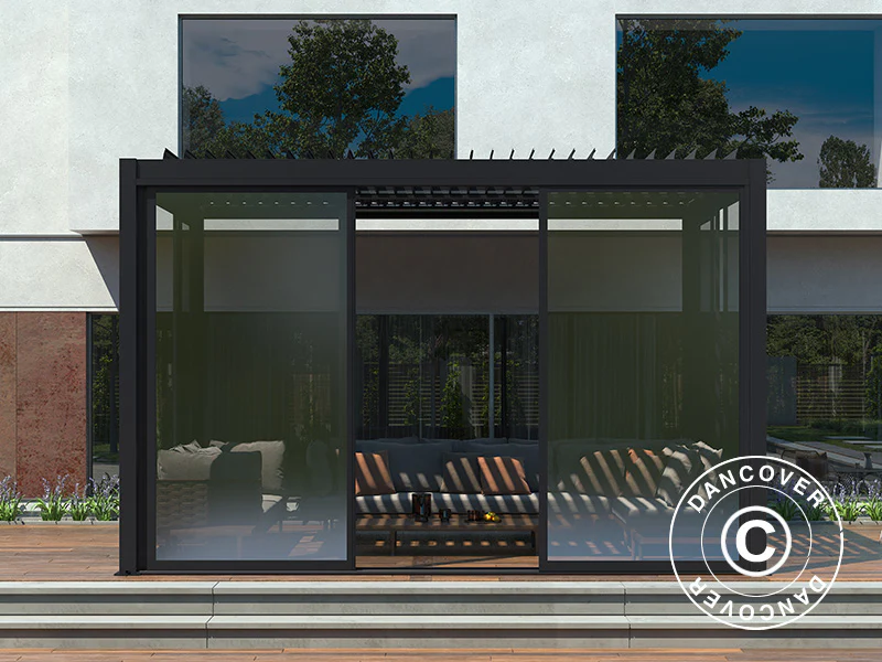Skyvedørsett m/glass til pergola San Pablo, 4m, Svart - Image 3