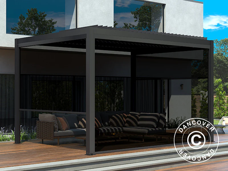Solskjermingsvegg til bioklimatisk pergola-paviljong San Pablo, 4m, Svart - Image 2