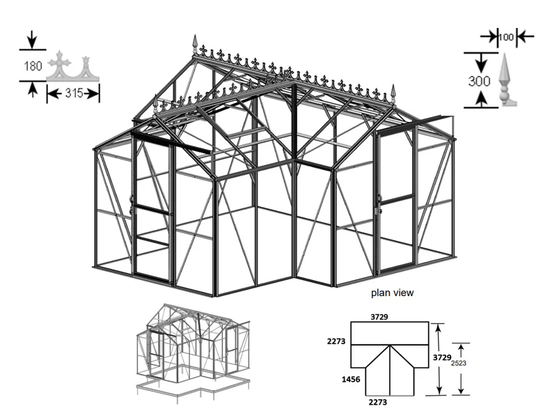 Takdekor m/spir til orangeriet 3,73x3,73x2,32m, Svart - Image 3