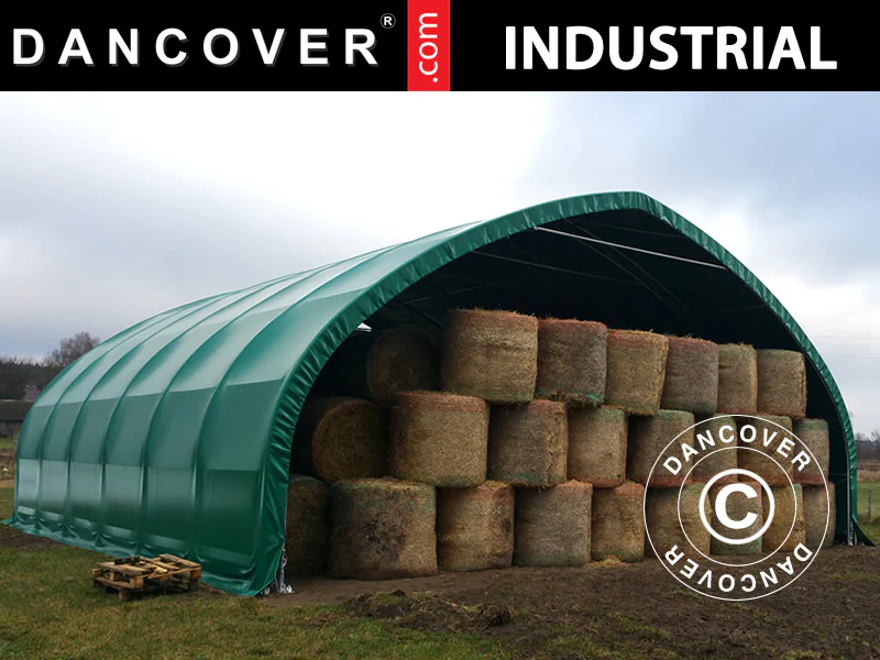 Telthall, rundbuehall 10x15x5,54m m/skyveport, PVC, Grønn - Image 11