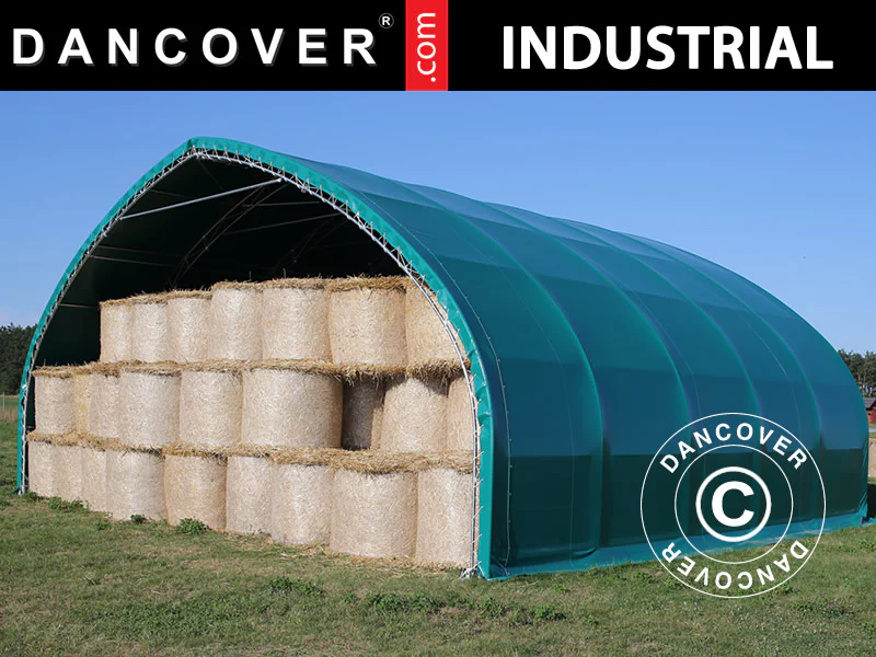 Telthall, rundbuehall 10x15x5,54m m/skyveport, PVC, Grønn - Image 16