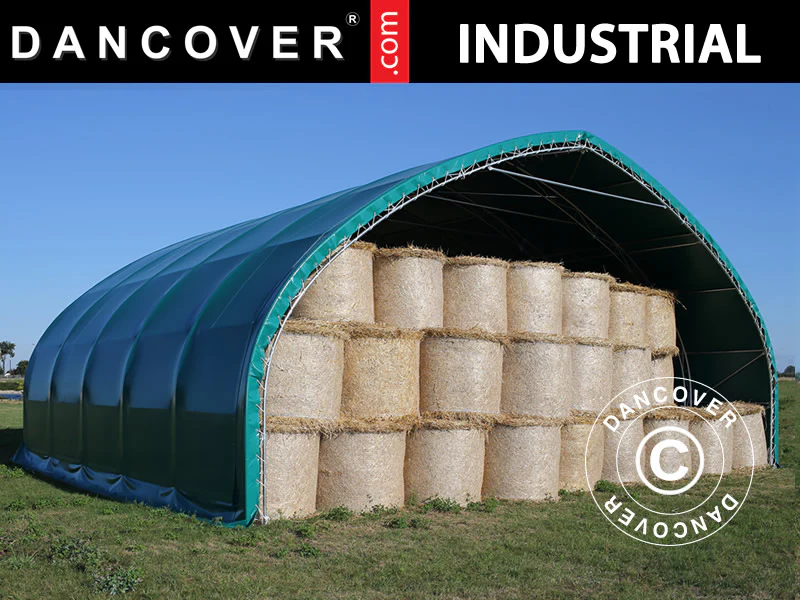 Telthall, rundbuehall 10x15x5,54m m/skyveport, PVC, Grønn - Image 17