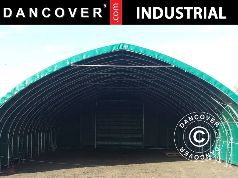 Telthall, rundbuehall 10x15x5,54m m/skyveport, PVC, Grønn - Image 19