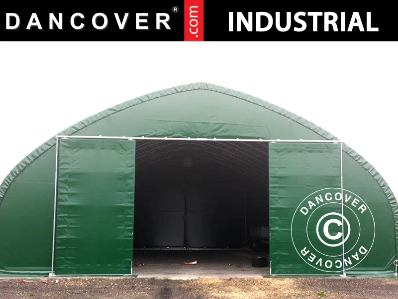 Telthall, rundbuehall 10x15x5,54m m/skyveport, PVC, Grønn - Image 6