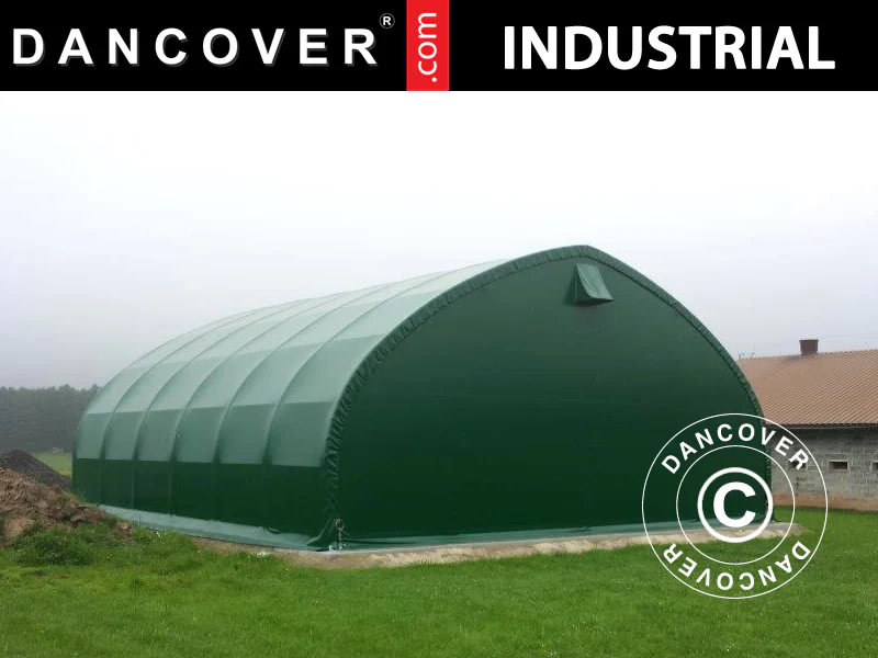 Telthall, rundbuehall 12x16x5,88m m/skyveport, PVC, Grønn - Image 12