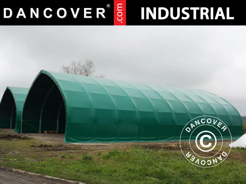 Telthall, rundbuehall 12x16x5,88m m/skyveport, PVC, Grønn - Image 4