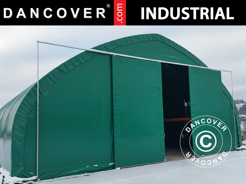 Telthall, rundbuehall 8x15x4,33m m/skyveport, PVC, Grønn - Image 3