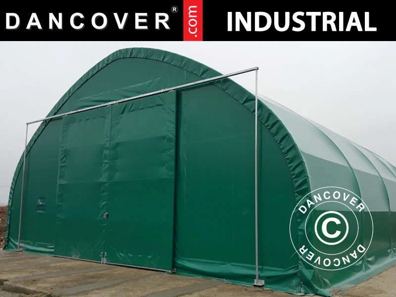 Telthall, rundbuehall 9x15x4,42m m/skyveport, PVC, Grønn - Image 3