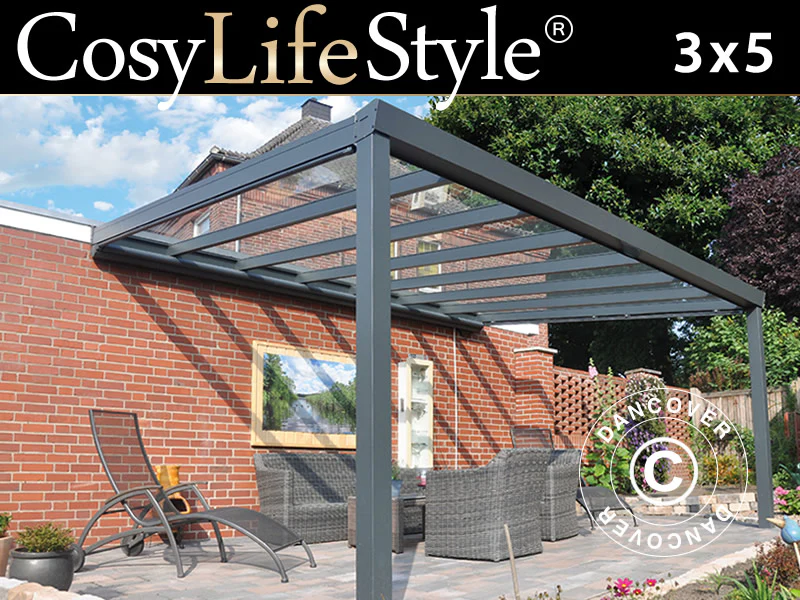 Terrassetak Expert m/glasstak, 3x5m, Antrasitt