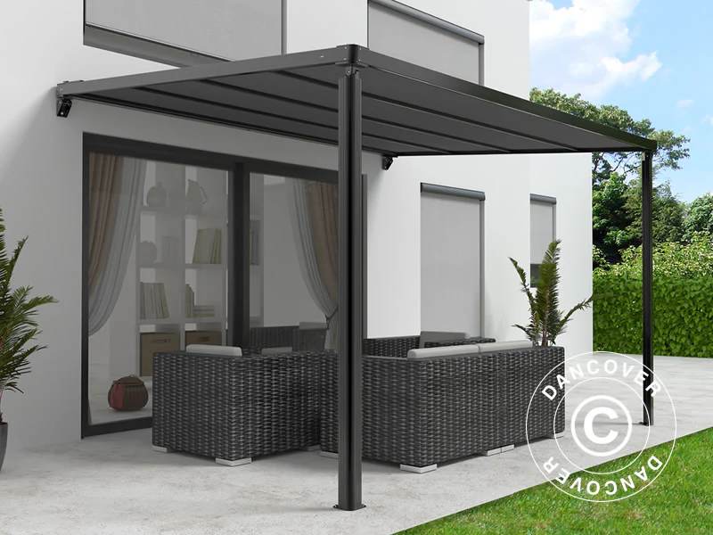 Terrassetak, veggmontert pergola Santa Ynez, 4x3m, Svart/Mørkegrå - Image 2