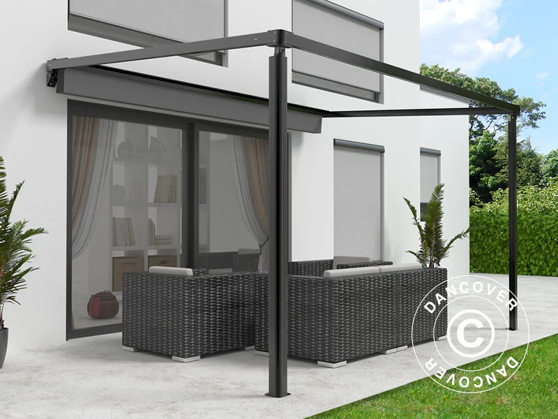 Terrassetak, veggmontert pergola Santa Ynez, 4x3m, Svart/Mørkegrå - Image 3