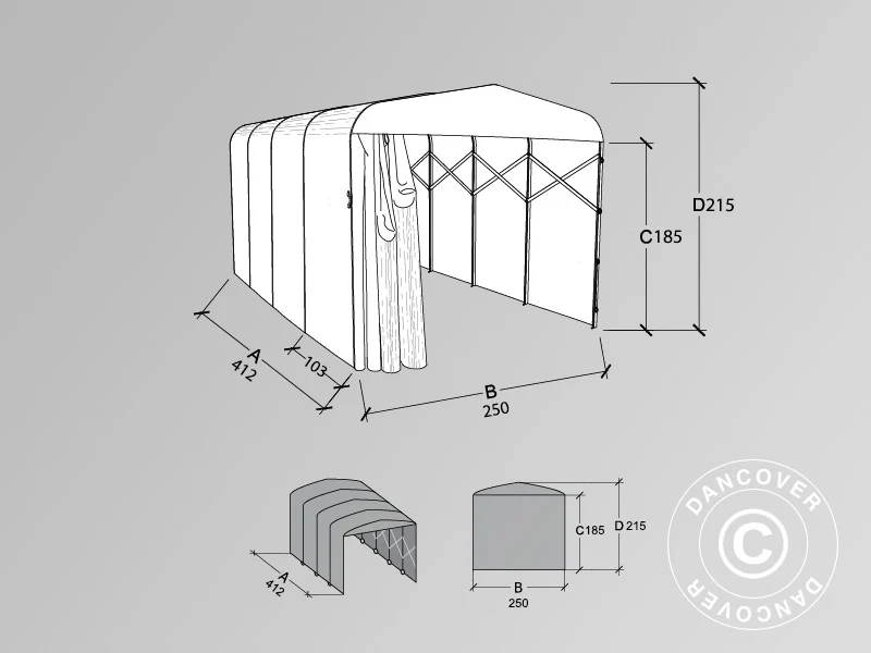 Tunnelfoldegarasje (bil), ECO, 2,5x4,12x2,15m, beige - Image 3