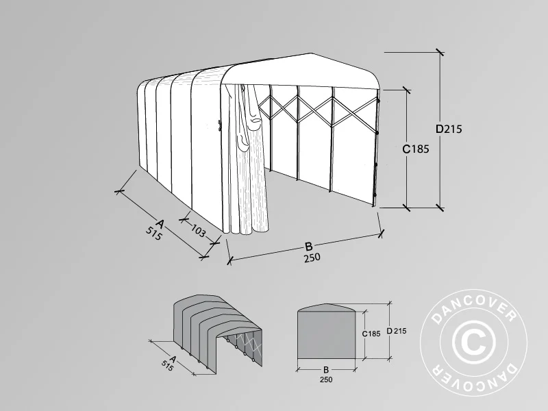 Tunnelfoldegarasje (bil), ECO, 2,5x5,15x2,15m, beige - Image 3